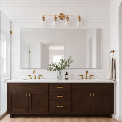 3-Lights & 4-Lights Antique Brass Glass Bathroom Vanity Light