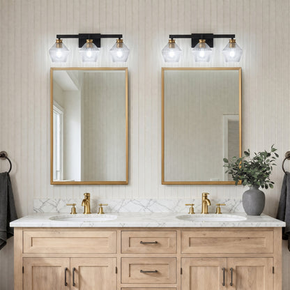 3-Light & 4-Light  Black Bathroom Vanity Light with Ribbed Glass