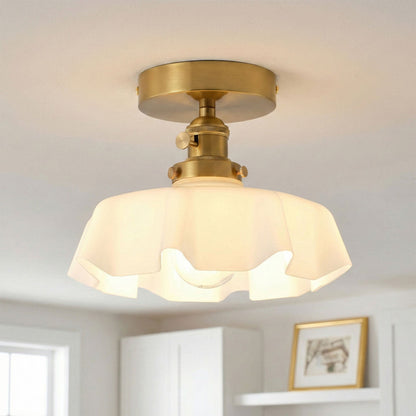 1-Light Copper Ceiling Light With White Glass Shade