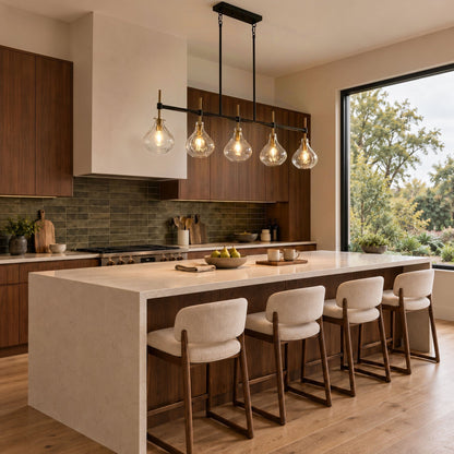 5-Light Linear Kitchen Island Chandelier with Clear Glass