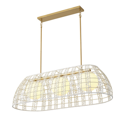 3 Light Boho Rattan Chandelier Kitchen Island Light