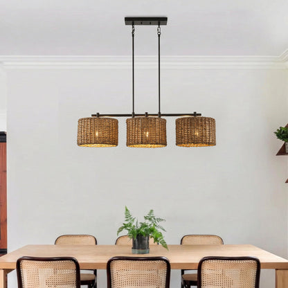 3-Light Boho Chandelier Woven Pendant for Kitchen