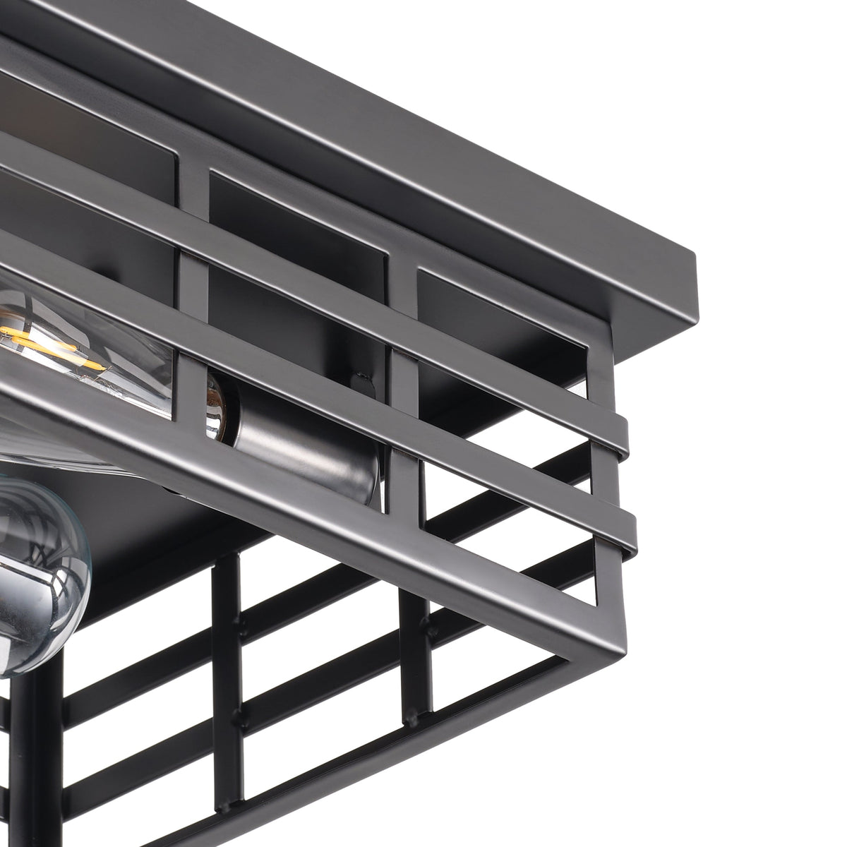 2-Lights Square Hollow Out Cage Metal Shade Flush Mount Lighting