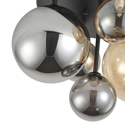 5-Lights Spherical Glass Shades of Various Sizes Flush Mount Lighting