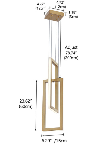 2-Lights Two Rectangle Stacked LED Chandelier