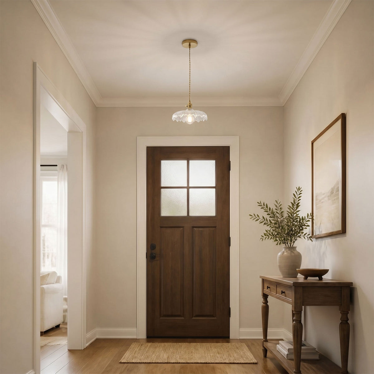 1 Light Gold Glass Pendant Light With Wide Clear Shade For Bedroom Entryway Hallway