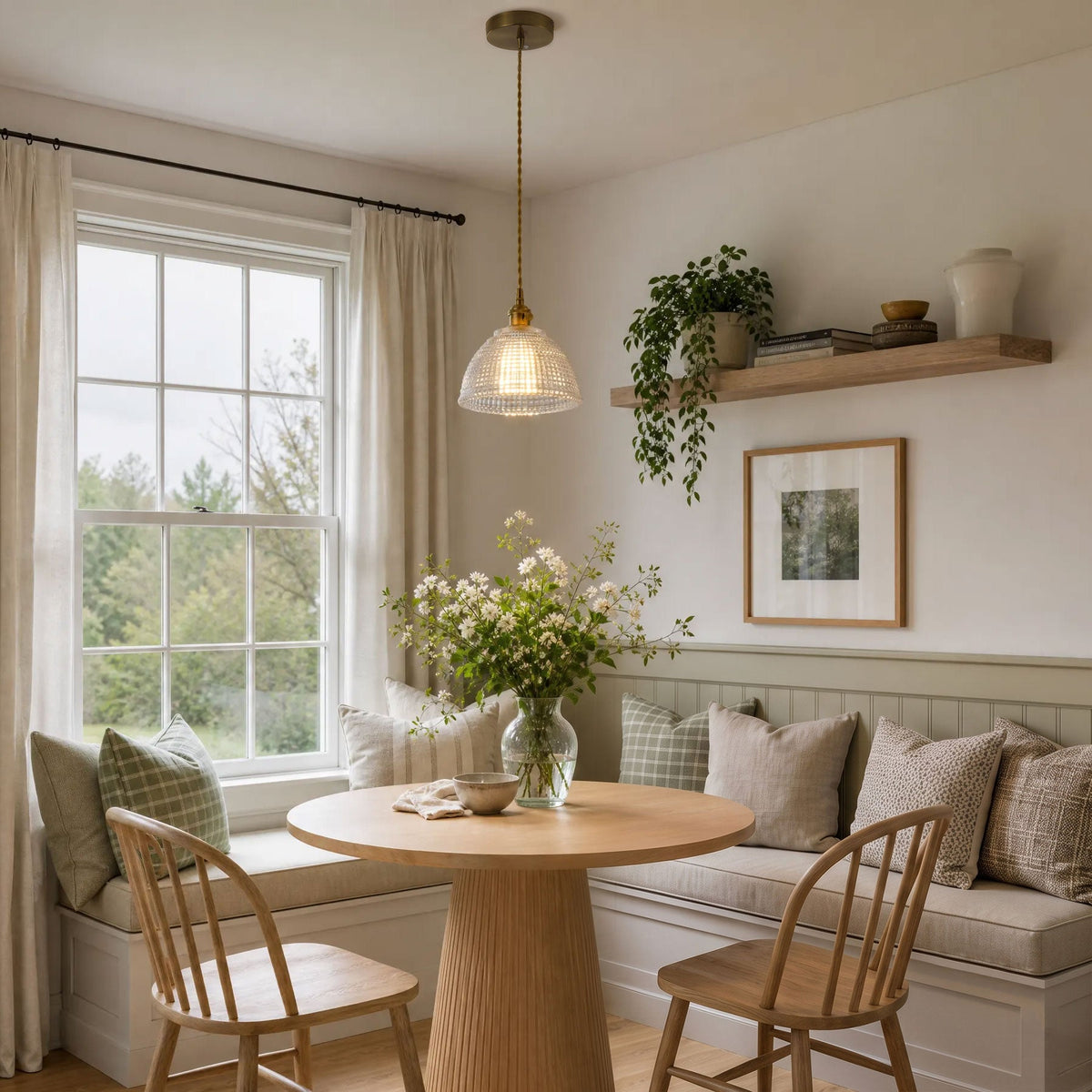1-Light Clear Grid Glass Hanging Light for Kitchen Island