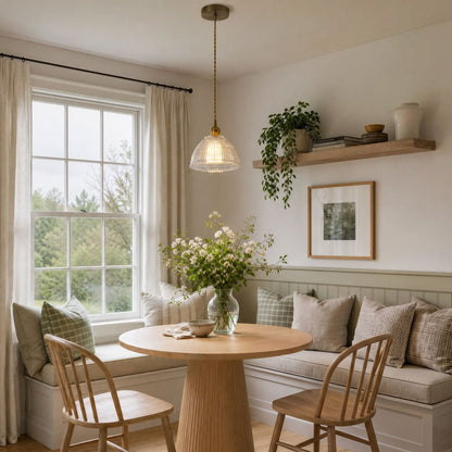 1-Light Clear Grid Glass Hanging Light for Kitchen Island