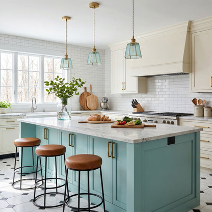 1-Light Blue Glass Pendant Light for Kitchen Island