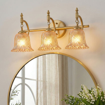 3 Light Gold Vanity Light With Amber Glass Shades