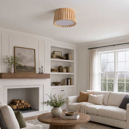3-Light Farmhouse Natural Wood Flush Mount Light