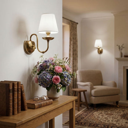 1 Light Vintage Wall Sconce With White Fabric Shade