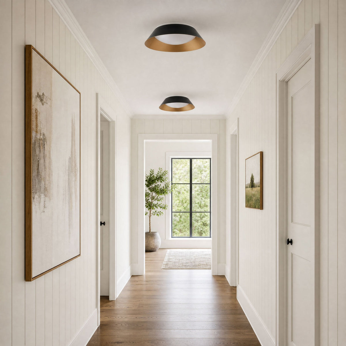 1-Light Black Gold LED Flush Mount Ceiling Light