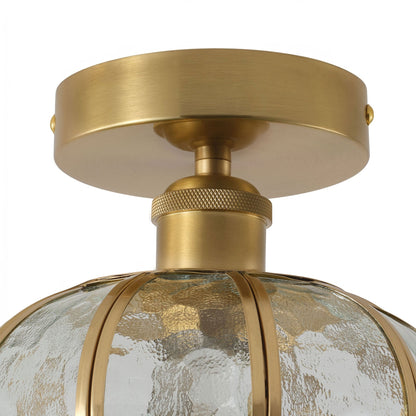 1-Light Green / Gold Semi Flush Mount Light Bedroom Glass Ceiling Light