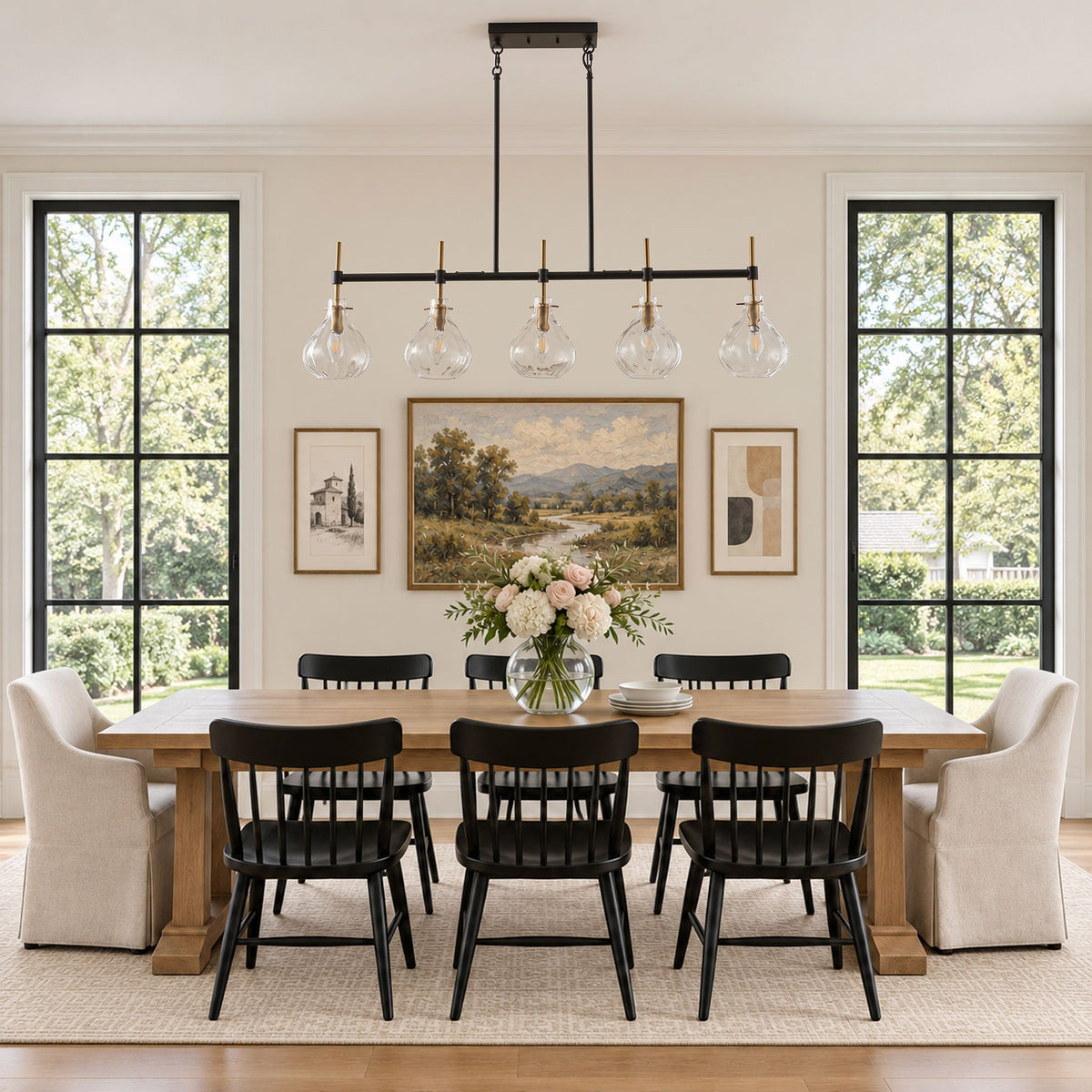 5-Light Linear Kitchen Island Chandelier with Clear Glass
