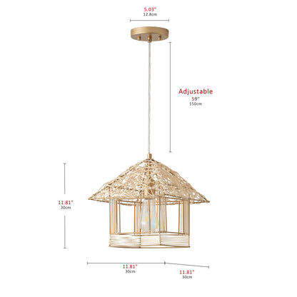 1-Light House Shape Lampshade Openwork Design Pendant Lighting