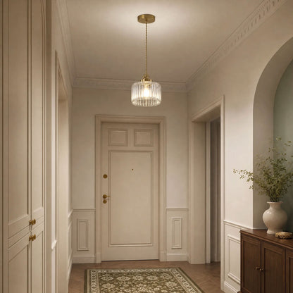 1-Light Clear Ribbed Glass Shade Adds Texture Pendant Light