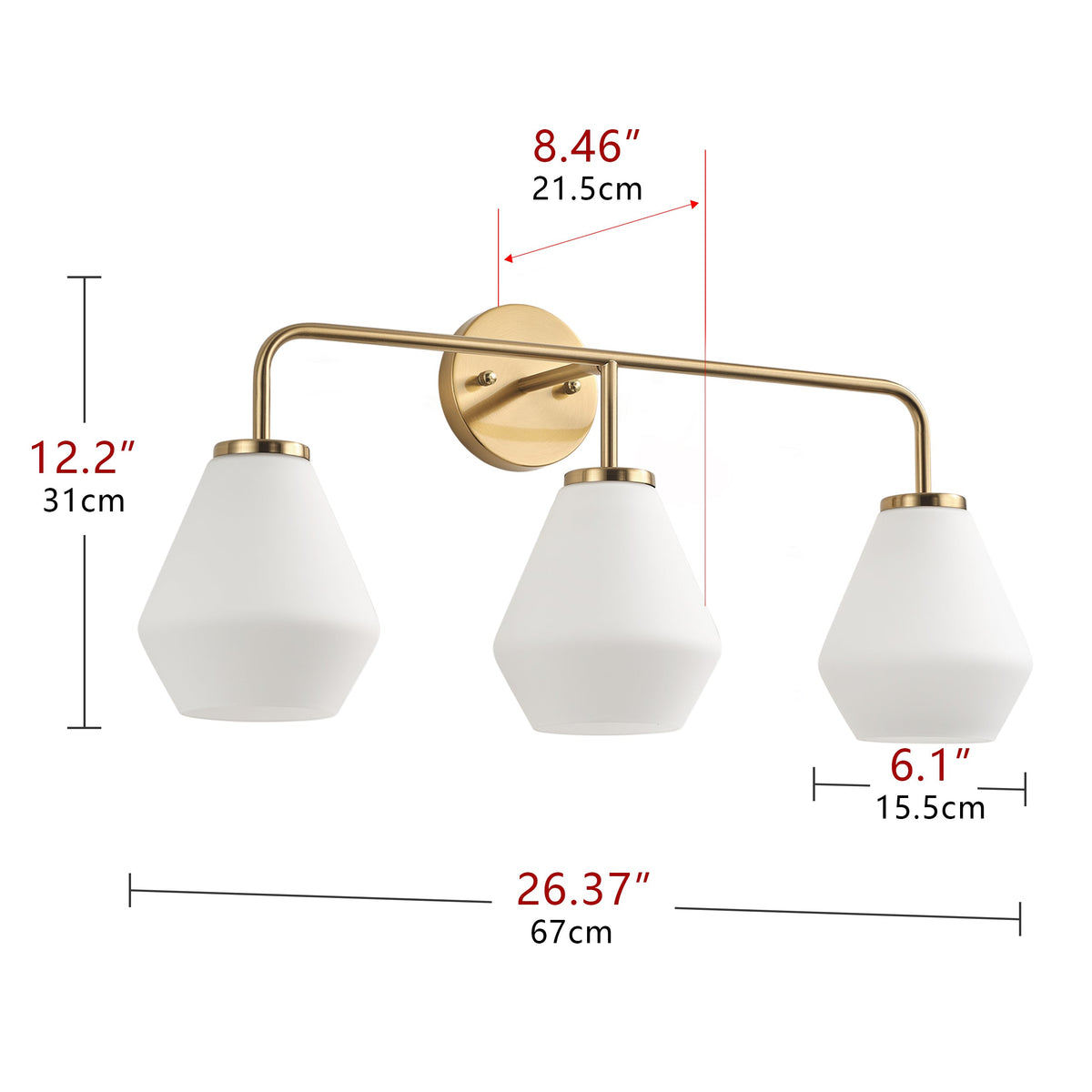 3-Lights Cream Pear Shape Glass Shade Bathroom Vanity Lighting