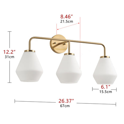 3-Lights Cream Pear Shape Glass Shade Bathroom Vanity Lighting