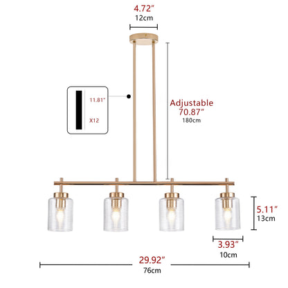 4-Light & 6-Light Gold Modern Linear Glass Shape Kitchen Island Lights