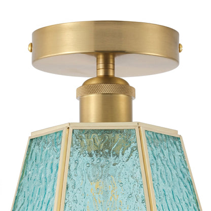 1-Light Blue Glass Ceiling Light for Bedroom