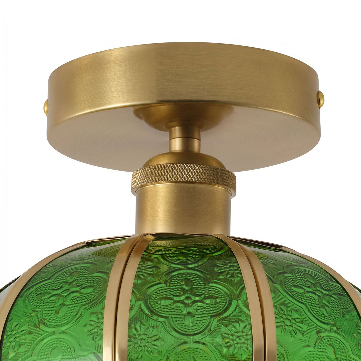 1-Light Green / Gold Semi Flush Mount Light Bedroom Glass Ceiling Light