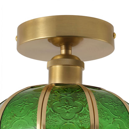 1-Light Green / Gold Semi Flush Mount Light Bedroom Glass Ceiling Light
