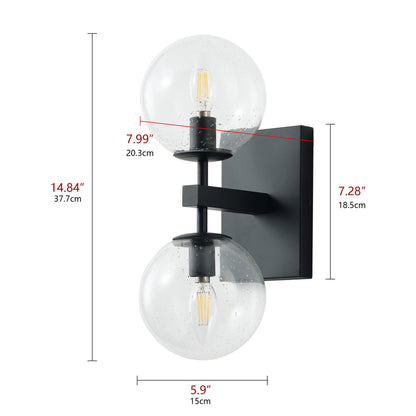 2-Lights Clear Glass Globe Shade Wall Sconces