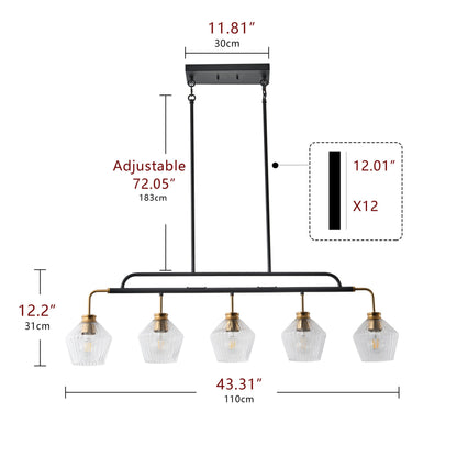 5-Lights Clear Light Striped Glass Shade Kitchen Island Lights