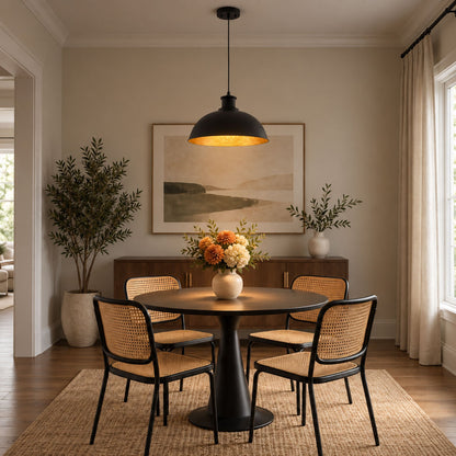 1-Light Black Exterior Gold Interior Bowl Pendant Light