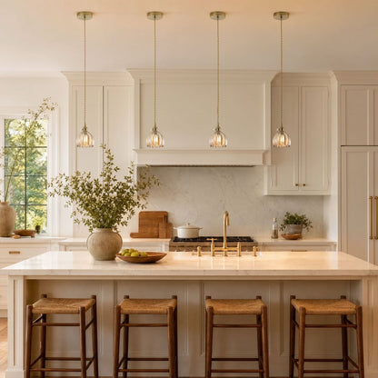 1-Light Amber Glass Pendant Light for Kitchen Island