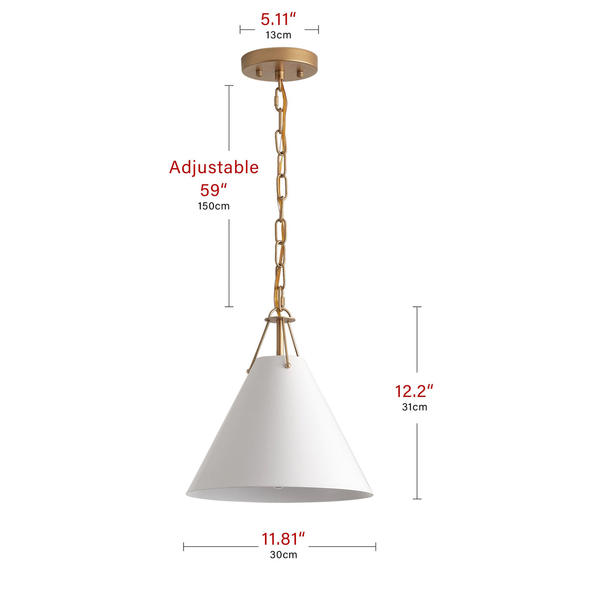 1-Light White Flared Shade Pendant Lighting