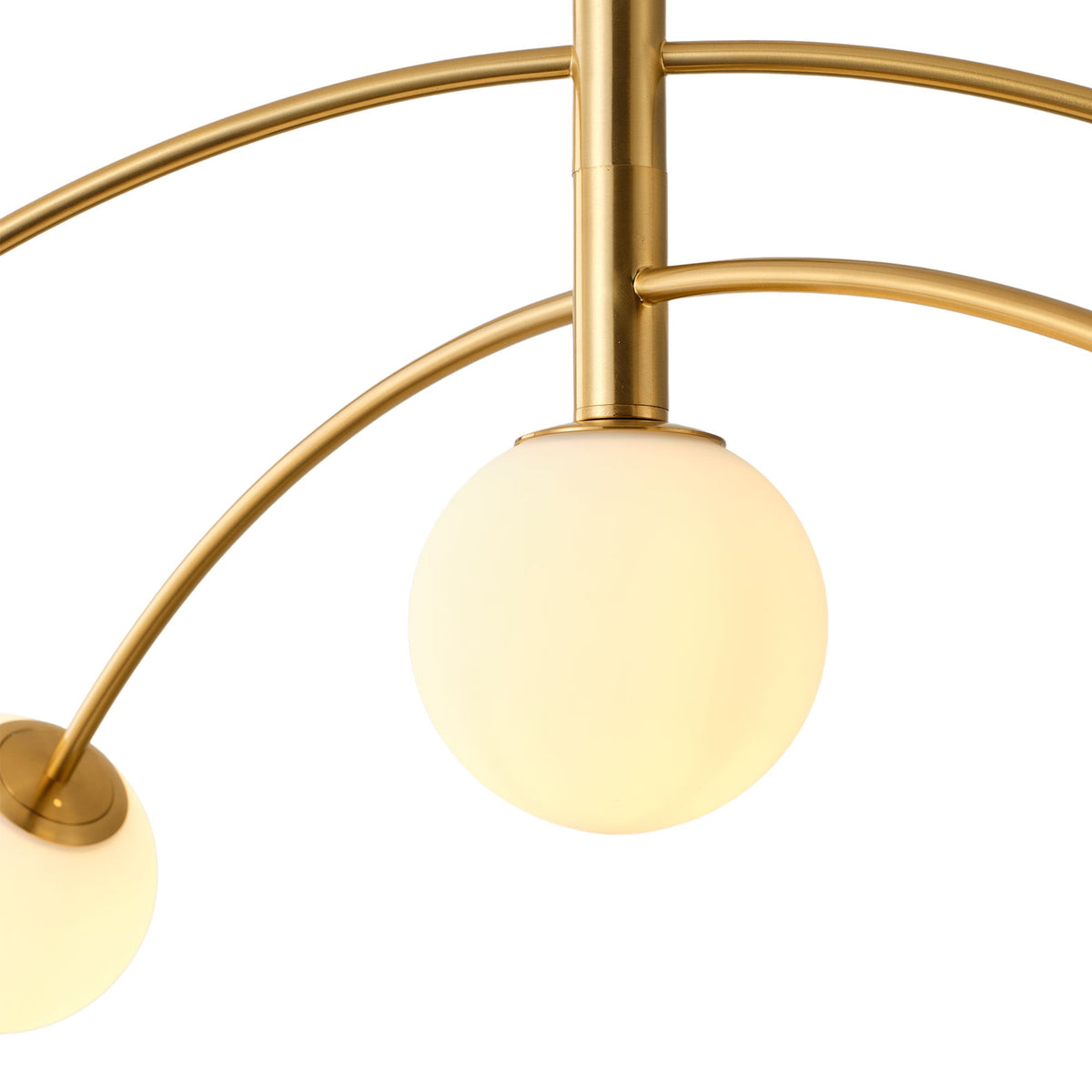 5-Light Artistic Arched Chandelier Statement Brass Metal Opal Glass Globes