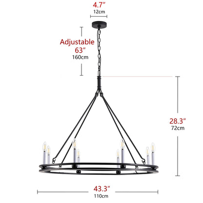8-Lights Black Large Round Candle Chandelier
