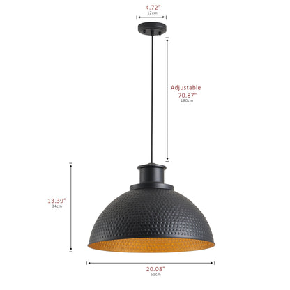 1-Light Black Exterior Gold Interior Bowl Pendant Light