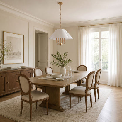4-Light Gold Chandelier with White Fabric Shade