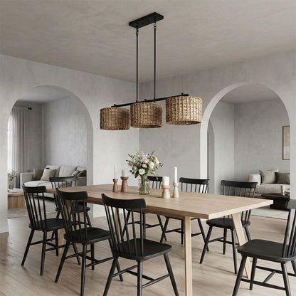 3-Light Boho Chandelier Woven Pendant for Kitchen