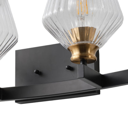 3-Light & 4-Light  Black Bathroom Vanity Light with Ribbed Glass