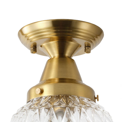 1-Light Clear Glass Semi Flush Ceiling Light for Entryway