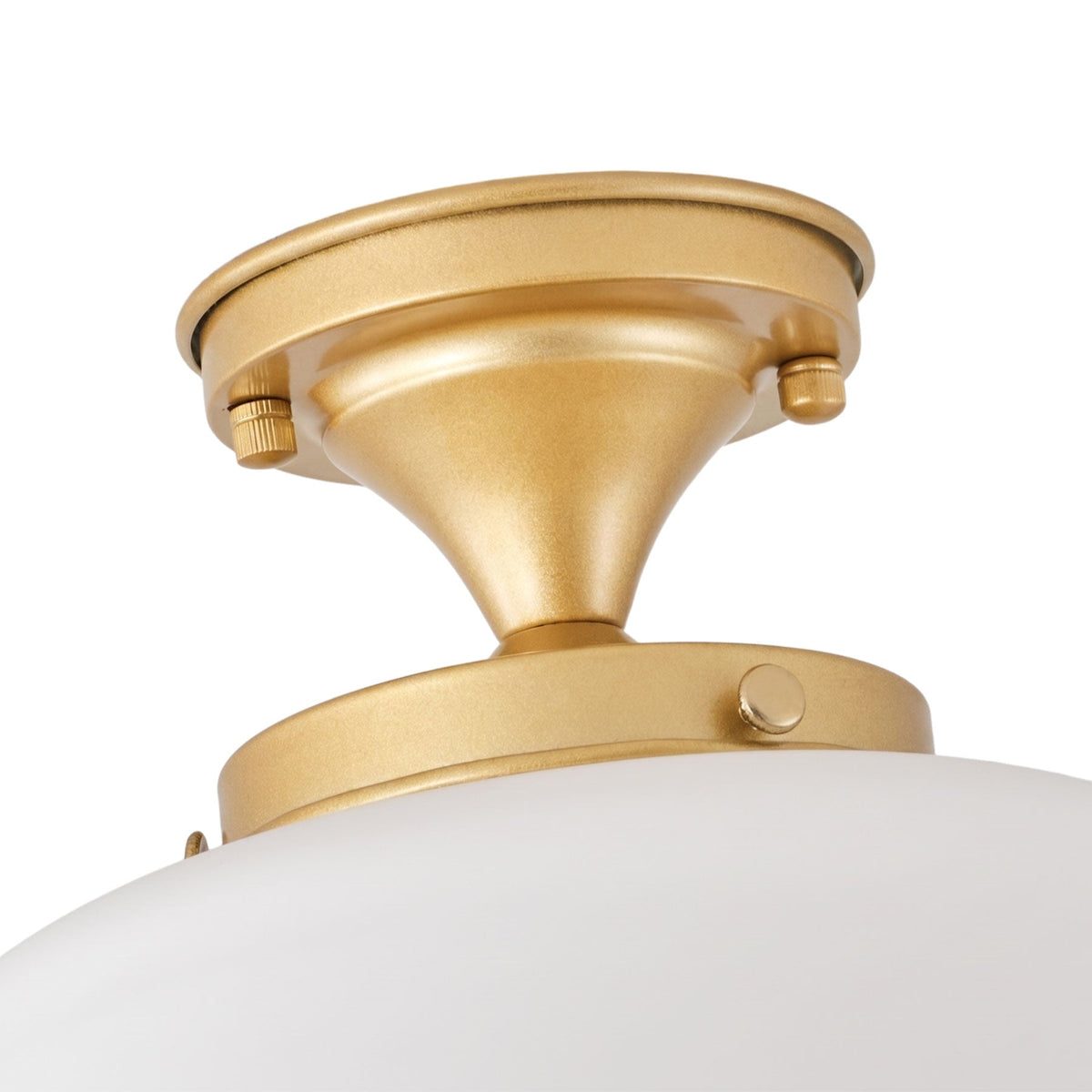 1-Light White Glass Semi Flush Mount Light Gold Fixture for Hallway Dining Room