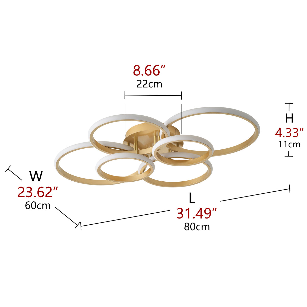 6-Lights Modern Style Six Circular Shapes Dimmable LED Semi-Flush Mount Lighting