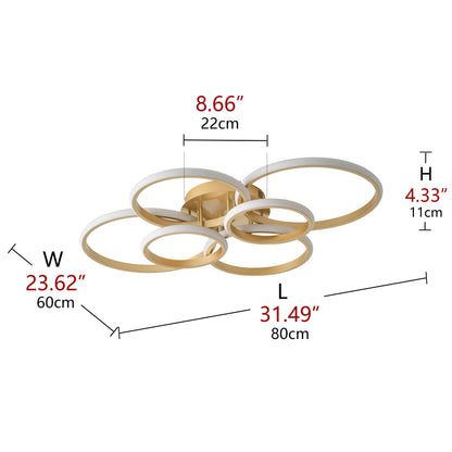 6-Lights Modern Style Six Circular Shapes Dimmable LED Semi-Flush Mount Lighting