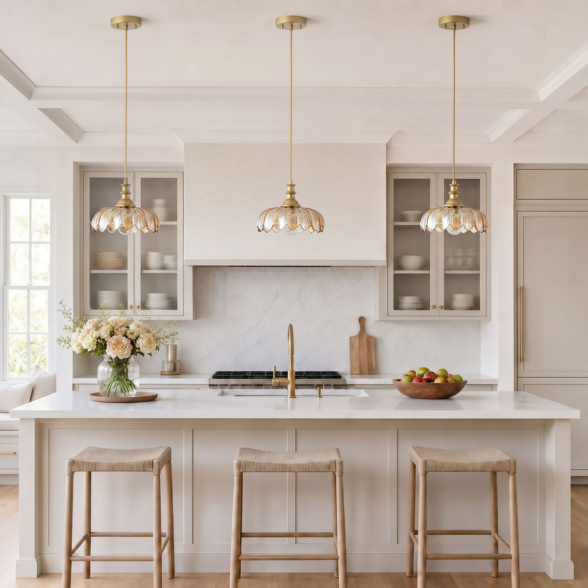 1-Light Amber/ Green/ Clear Vintage Petal Glass Pendant Light