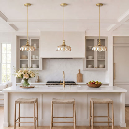 1-Light Amber/ Green/ Clear Vintage Petal Glass Pendant Light