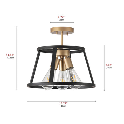 3-Lights Round Metal Frame Semi-Flush Mount Lighting