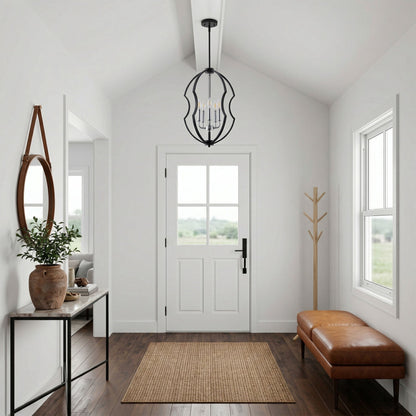 5-Light Black Farmhouse Cage Chandelier for Dining Room