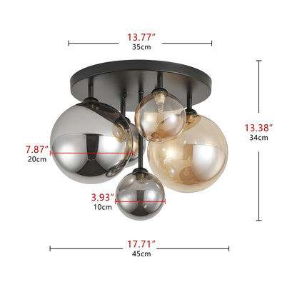5-Lights Spherical Glass Shades of Various Sizes Flush Mount Lighting