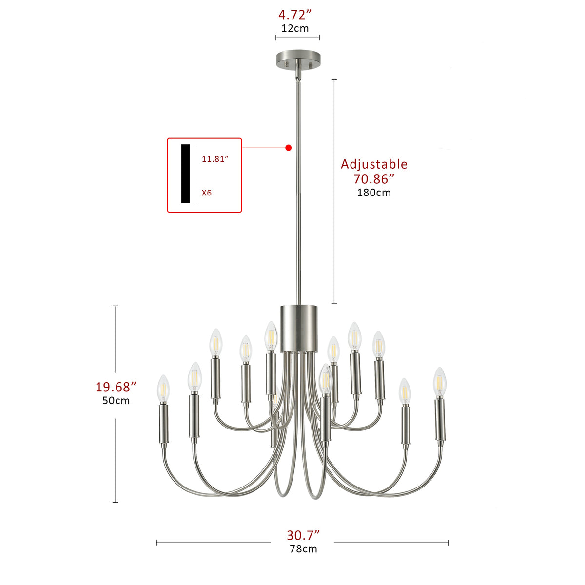 12-Lights Candle Lamp Head Creative Chandelier