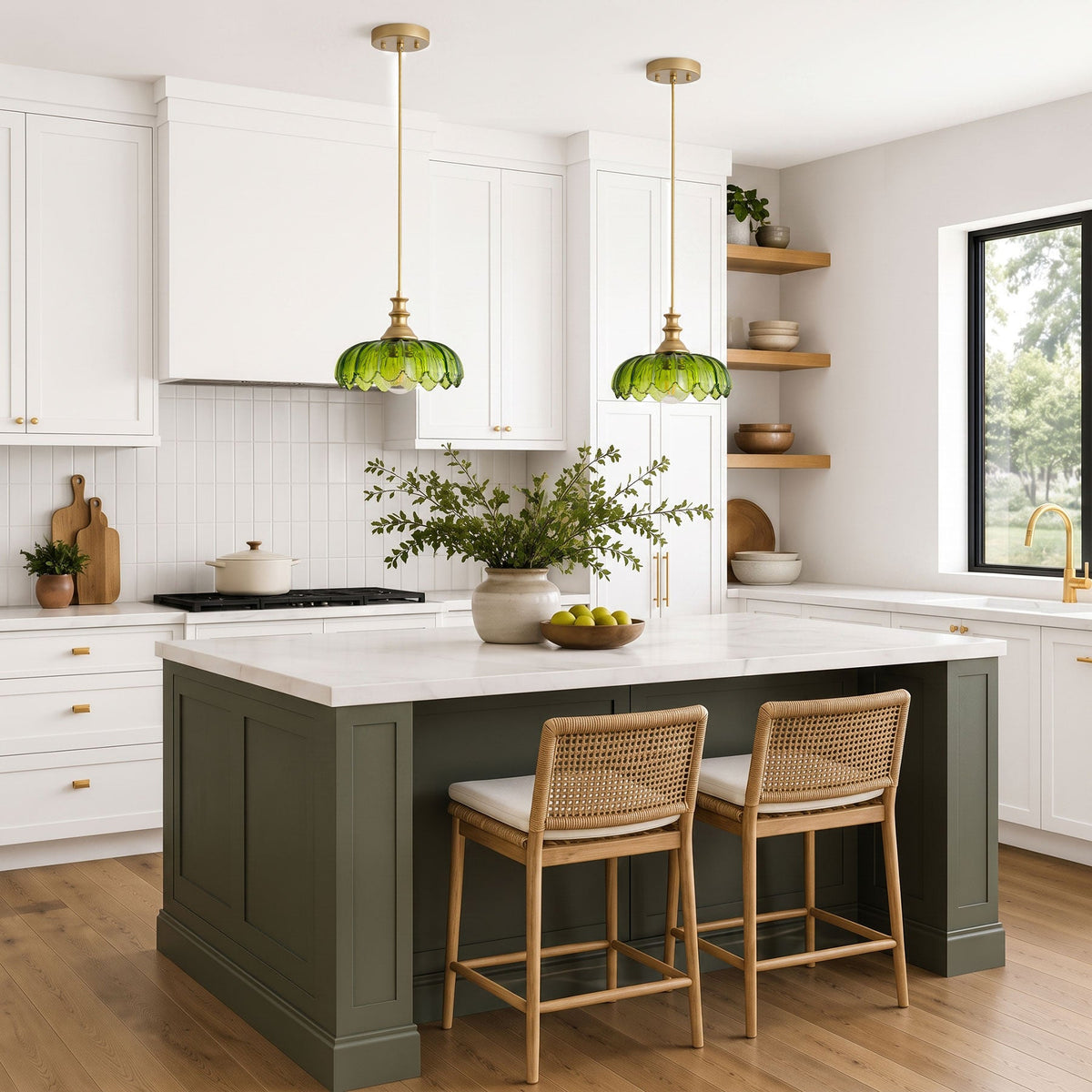 1-Light Amber/ Green/ Clear Vintage Petal Glass Pendant Light