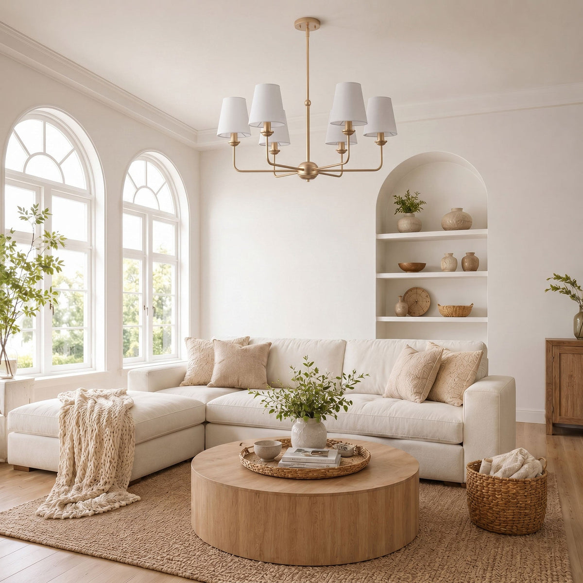 6-Light Modern Farmhouse Chandelier with Fabric Shades